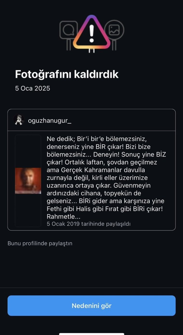 tehlikeli bulundu instagram oguzhan ugurun sehit fethi sekin paylasimini kaldirdi 0 hRlg4twI