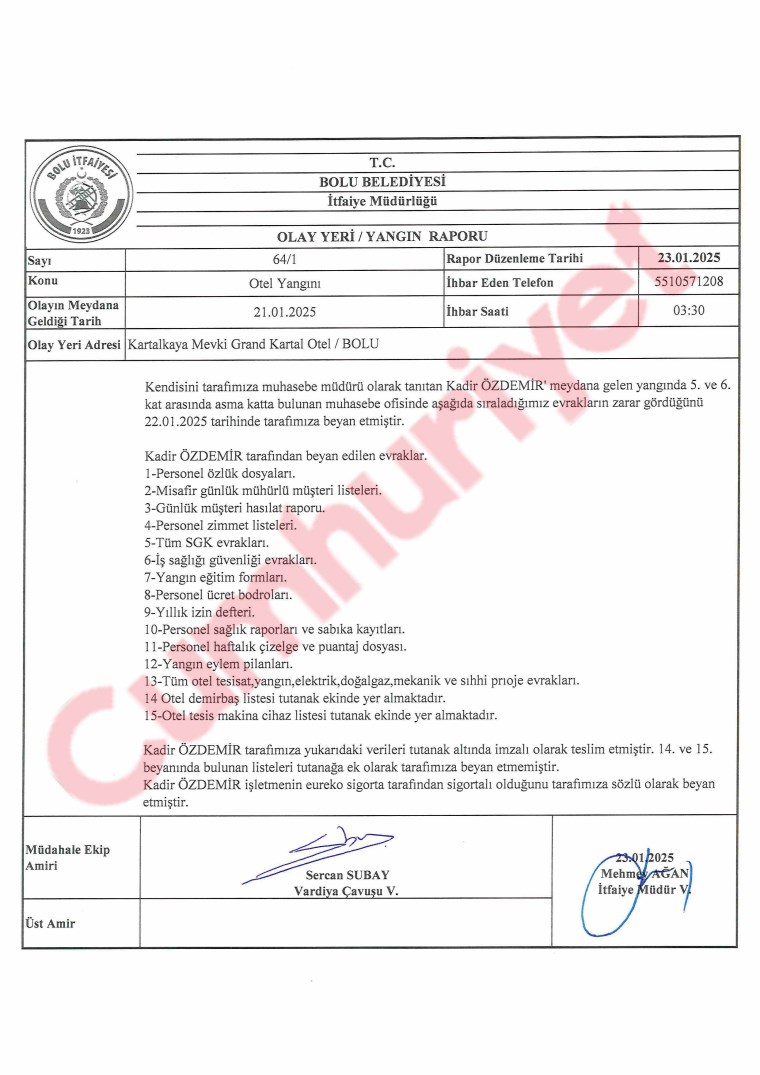 bolu kartalkayadaki otel faciasi belediyenin itfaiye raporu cikti kritik belgeler zarar gordu iddiasi 1 saHlHsEq