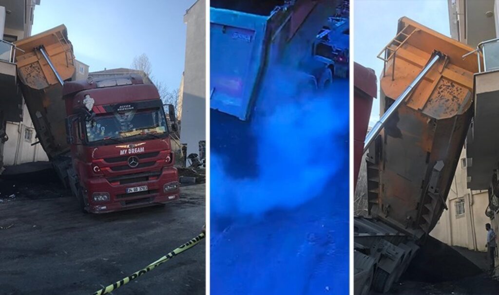 Ölümden saniyelerle kurtuldu! Kağıthane'de panik anları: Asfalt döken kamyonun damperi balkona girdi! 5 olumden saniyelerle kurtuldu kagithanede panik anlari asfalt doken kamyonun damperi balkona girdi YchUQBJ8