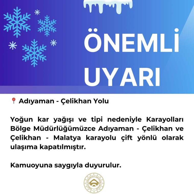 adiyaman malatya kara yolu kar nedeniyle ulasima kapatildi 0 2cUEcVZG