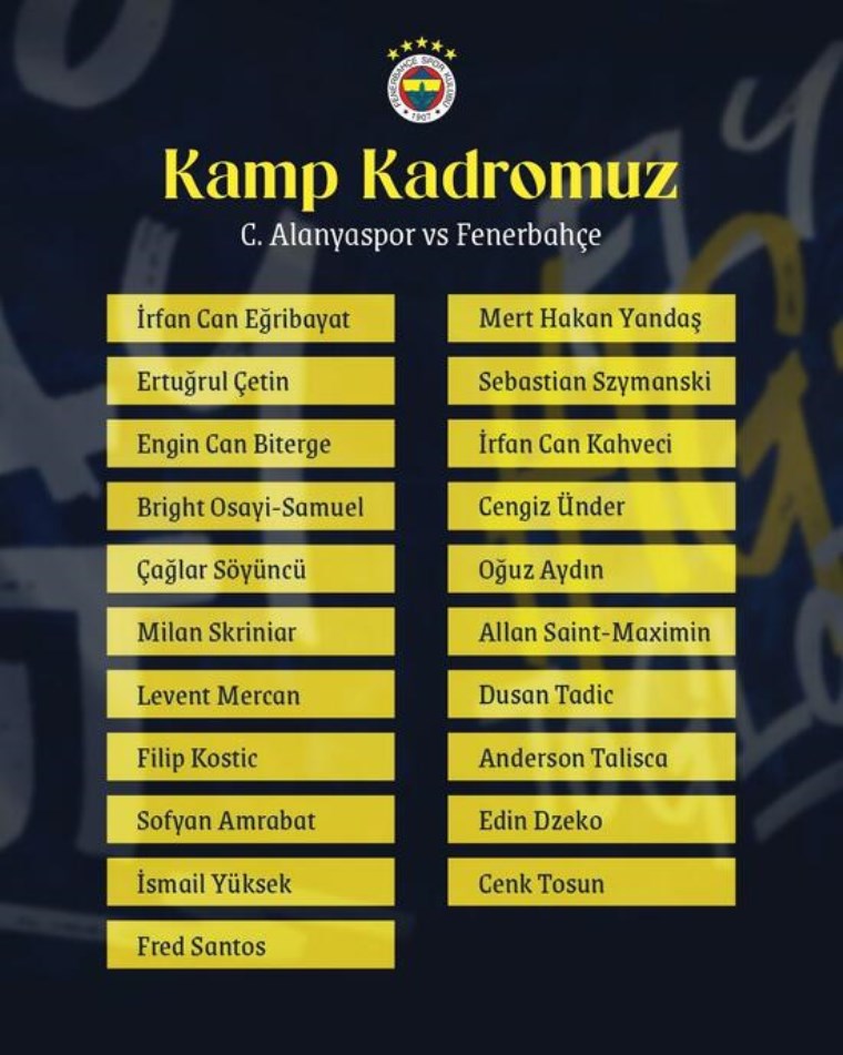 fenerbahce kamp kadrosunu acikladi alanyaspor macinda 9 eksik 0 i983s62i